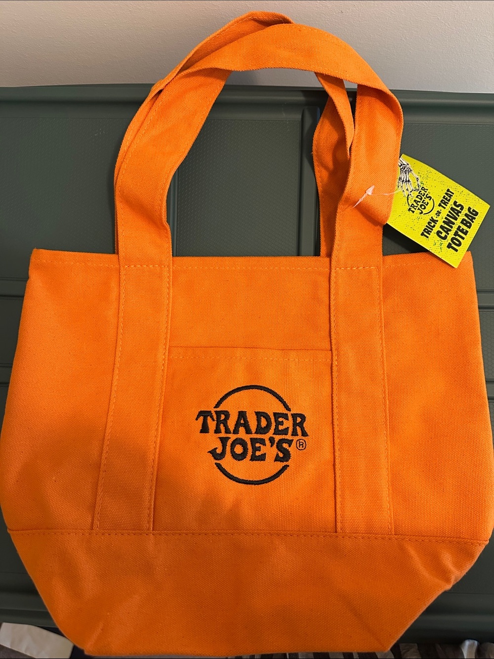 NWT Trader Joe's Orange and Black Canvas Mini Tote Bag - Halloween Trick-or-Trea